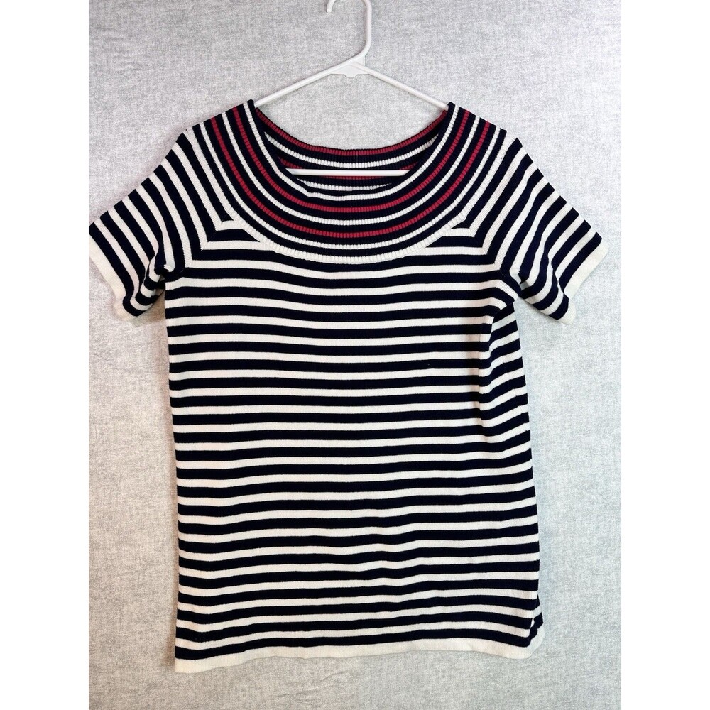 NY Collection Striped Knit Sweater Navy, Hot Pink, and White Size XL Nautical